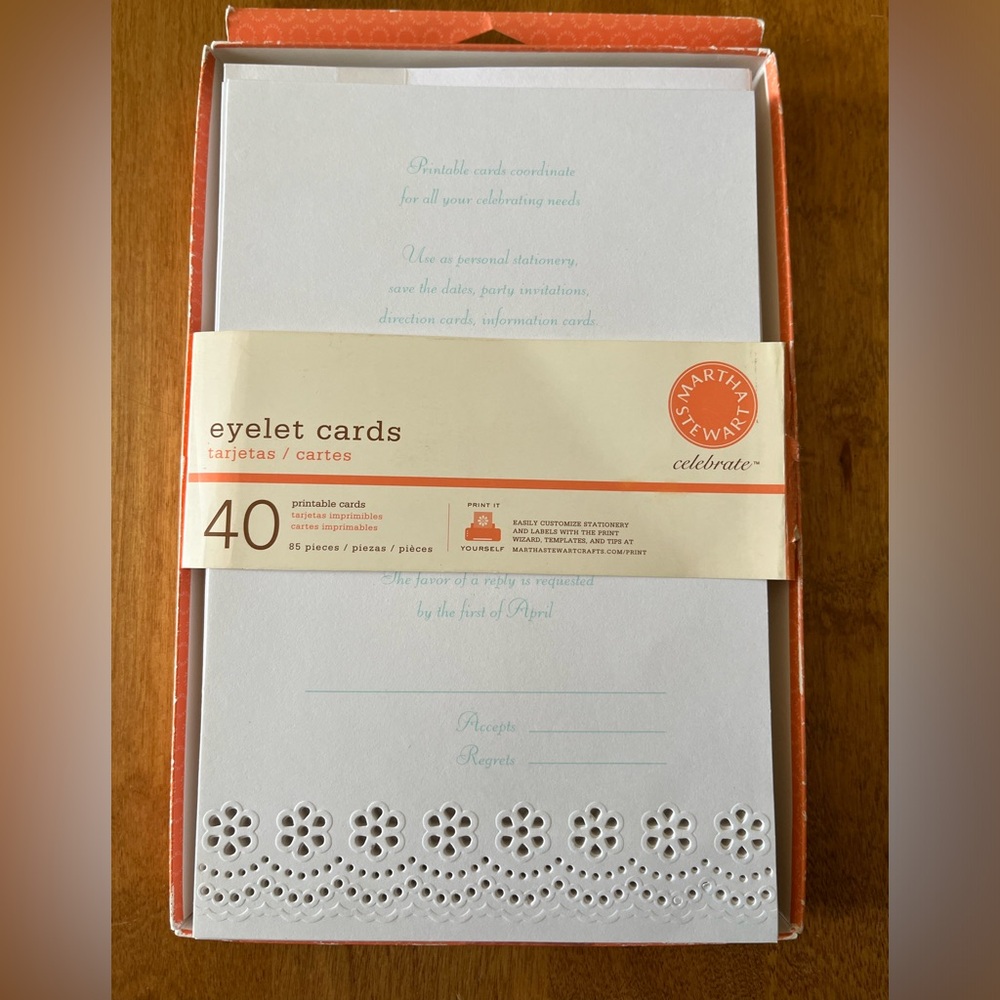 Martha Stewart 36 printable eyelet cards & envelopes.